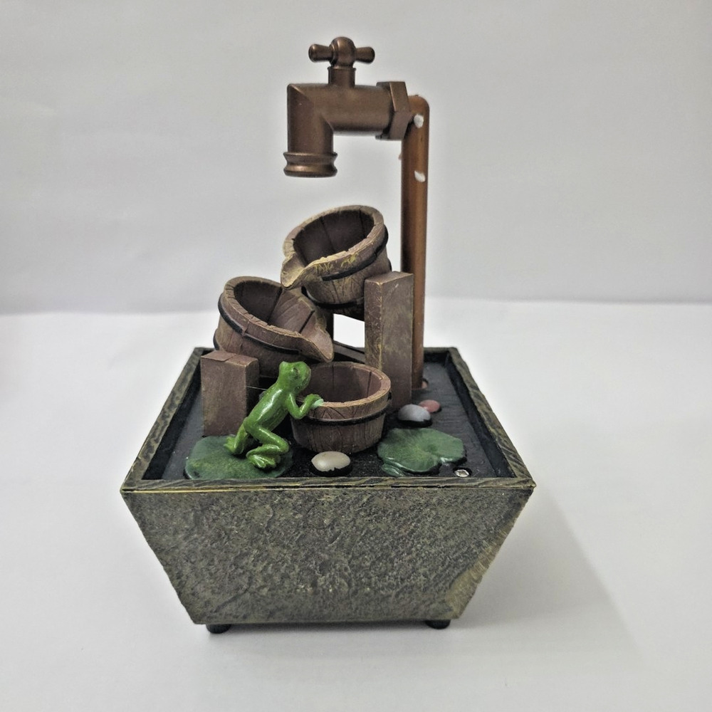 Tabletop Zen Water Fountain Frog Buckets Bamboo Faucet Indoor Desktop Relaxation